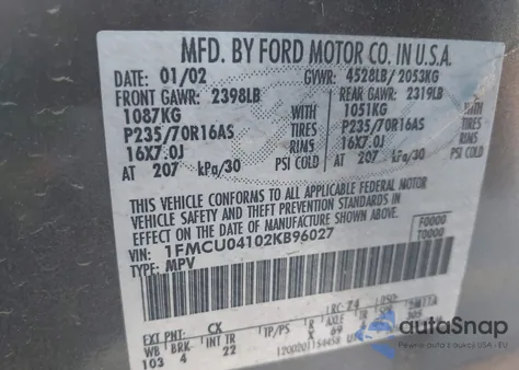 2002 Ford Escape Xlt из США, поврежденный, VIN 1FMCU04102KB96027